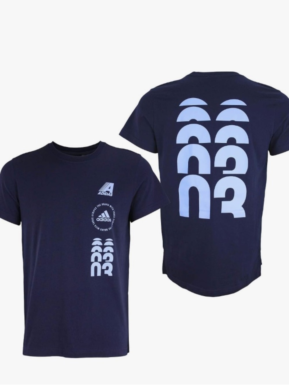 Adidas Men’s Hyperstack Graphic T-Shirt Navy Blue Stacked Logo -SIZE S - Picture 2 of 4